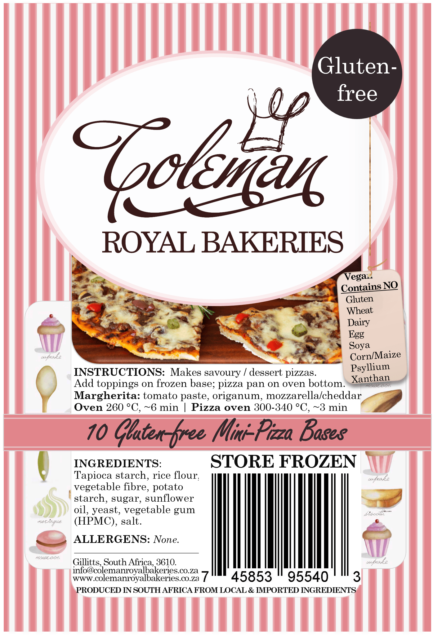 10 Frozen Gluten - free Mini - Pizza Bases - Coleman Royal Bakeries