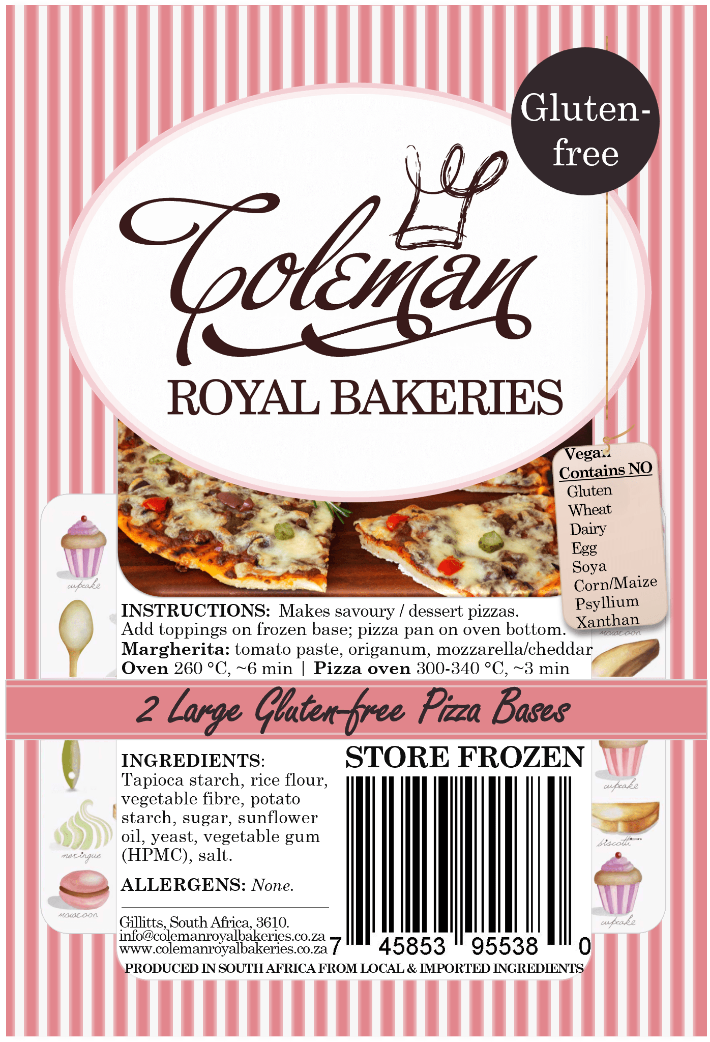 2 Large Frozen Gluten - free Pizza Bases - Coleman Royal Bakeries