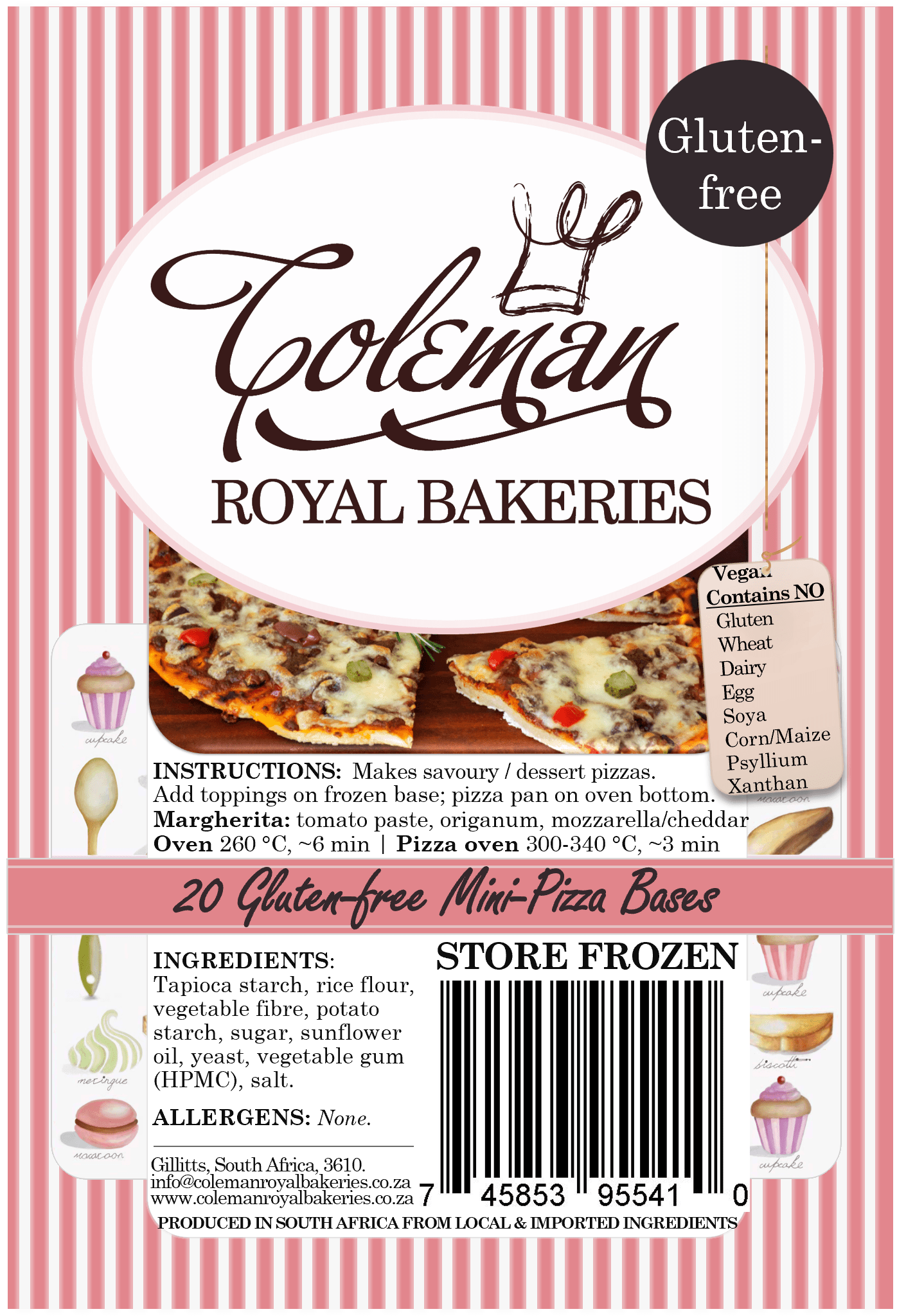 20 Frozen Gluten - free Mini - Pizza Bases - Coleman Royal Bakeries