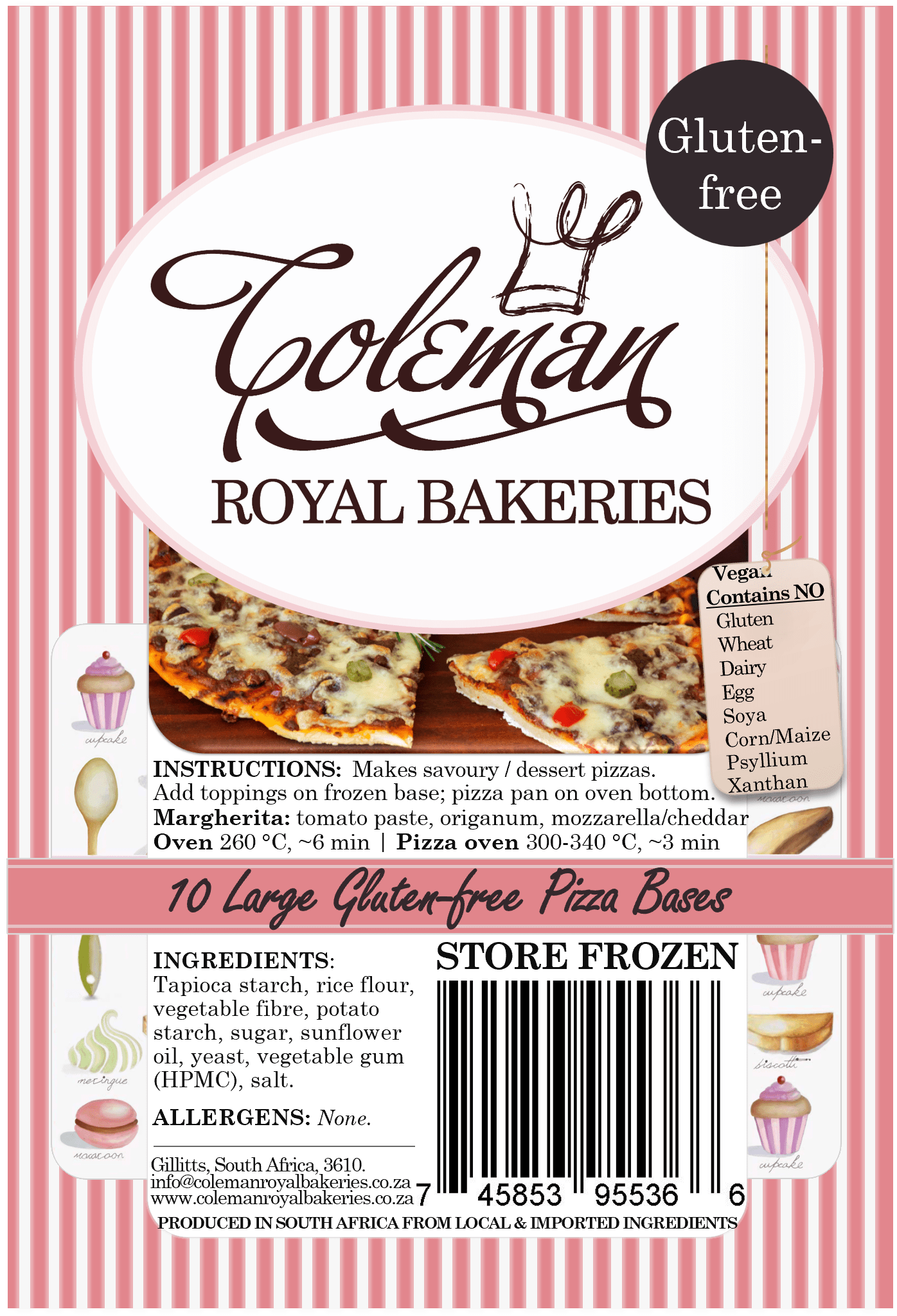200 Large Frozen Gluten - free Pizza Bases - Coleman Royal Bakeries