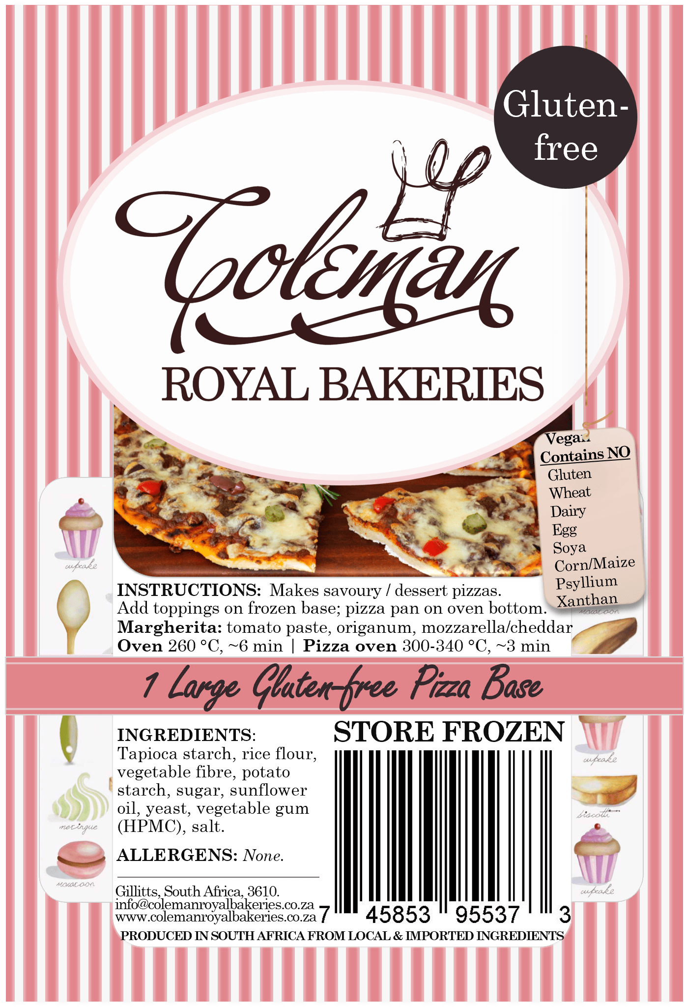 1 Large Frozen Gluten - free Pizza Base - Coleman Royal Bakeries