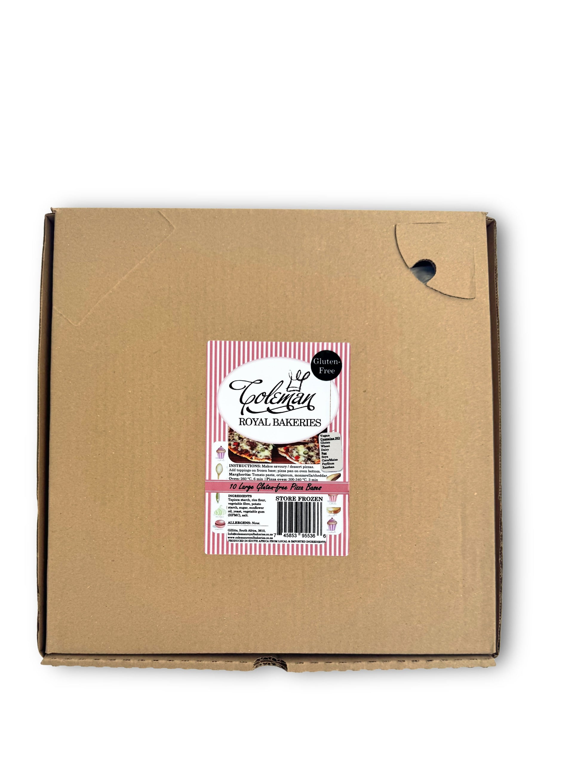 10 Large Frozen Gluten - free Pizza Bases - Coleman Royal Bakeries