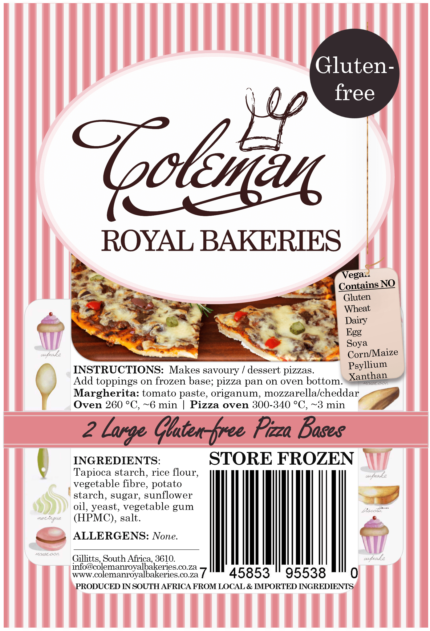 2 Large Frozen Gluten - free Pizza Bases - Coleman Royal Bakeries