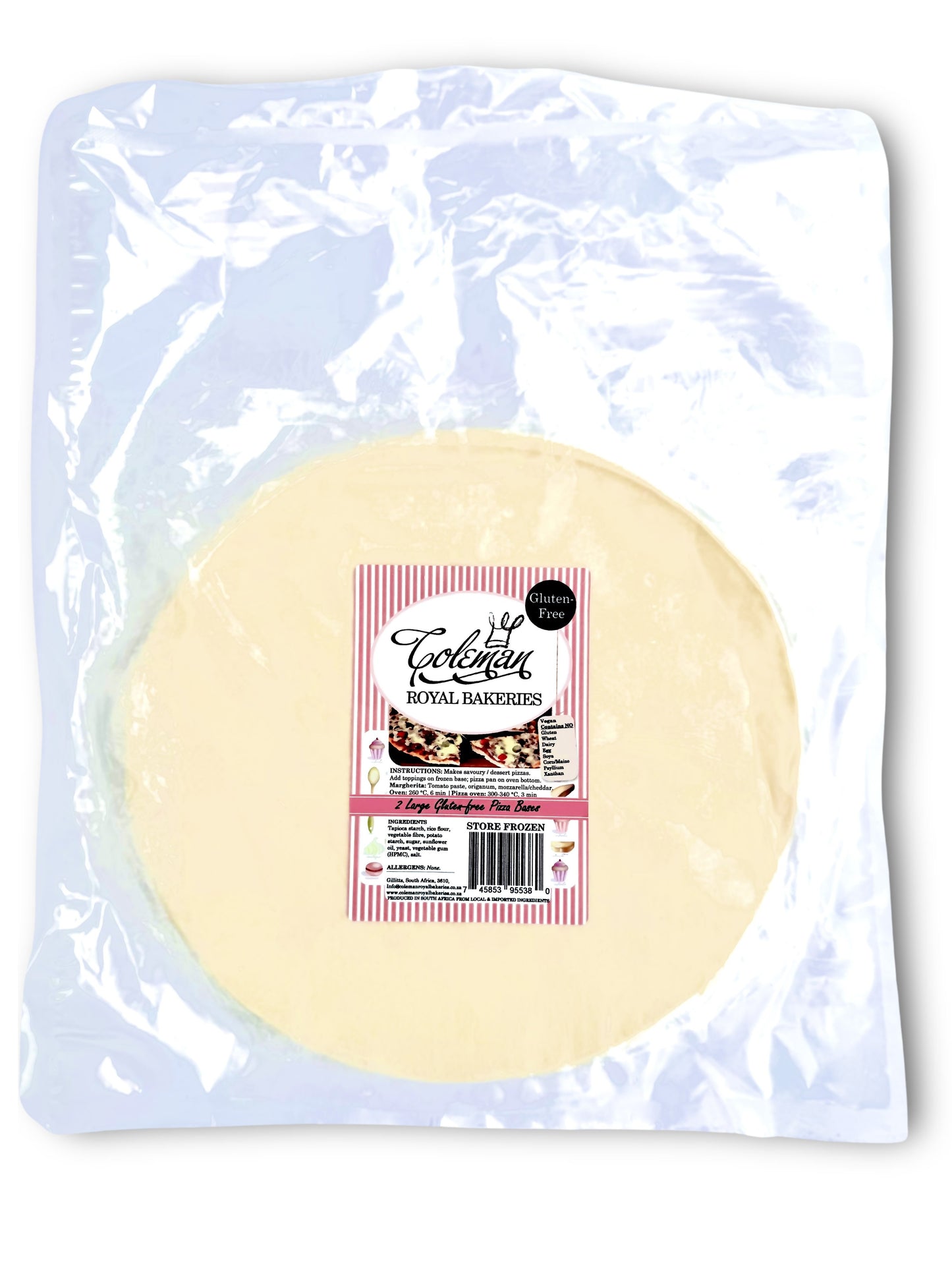 2 Large Frozen Gluten - free Pizza Bases - Coleman Royal Bakeries