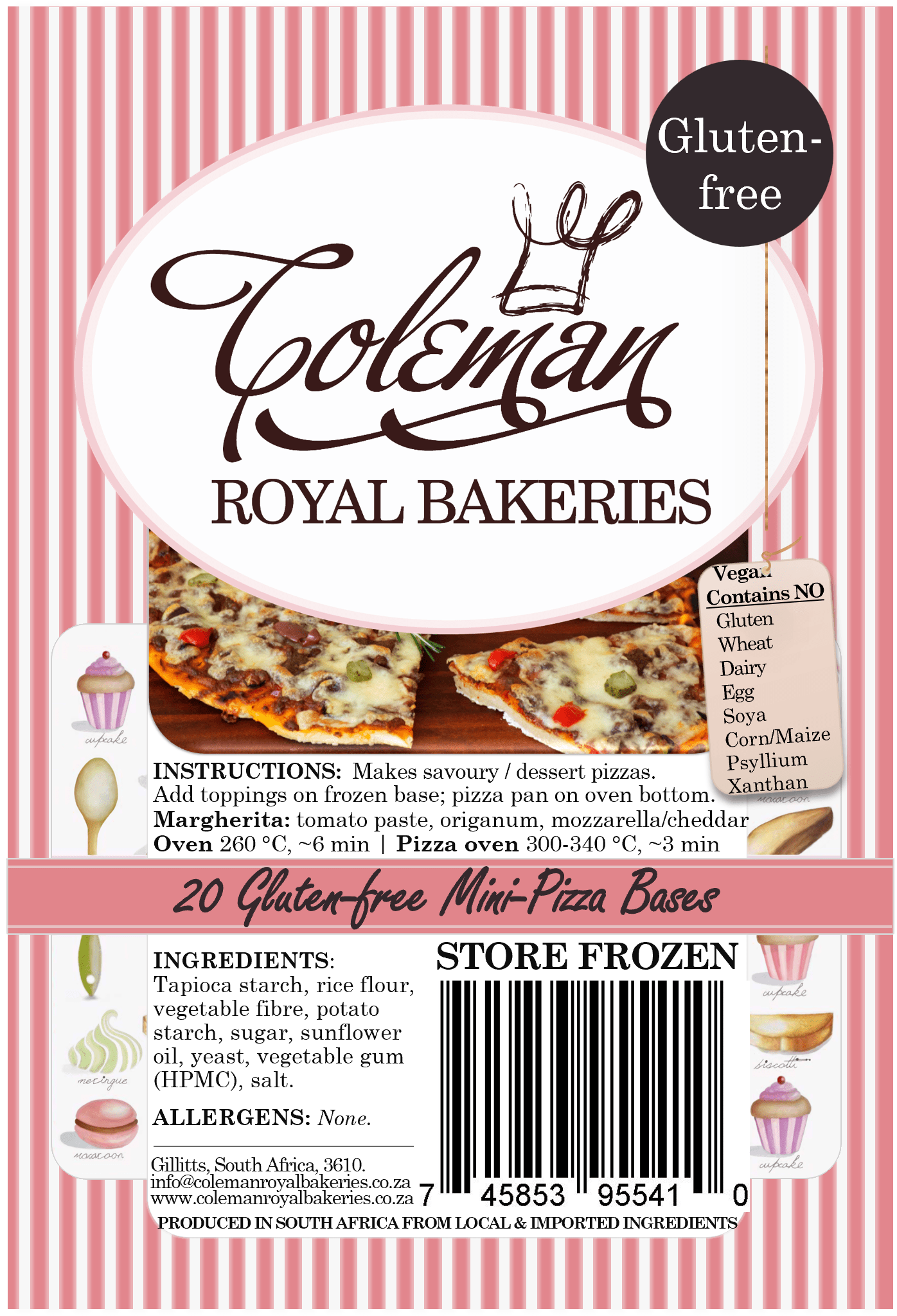 20 Frozen Gluten - free Mini - Pizza Bases - Coleman Royal Bakeries