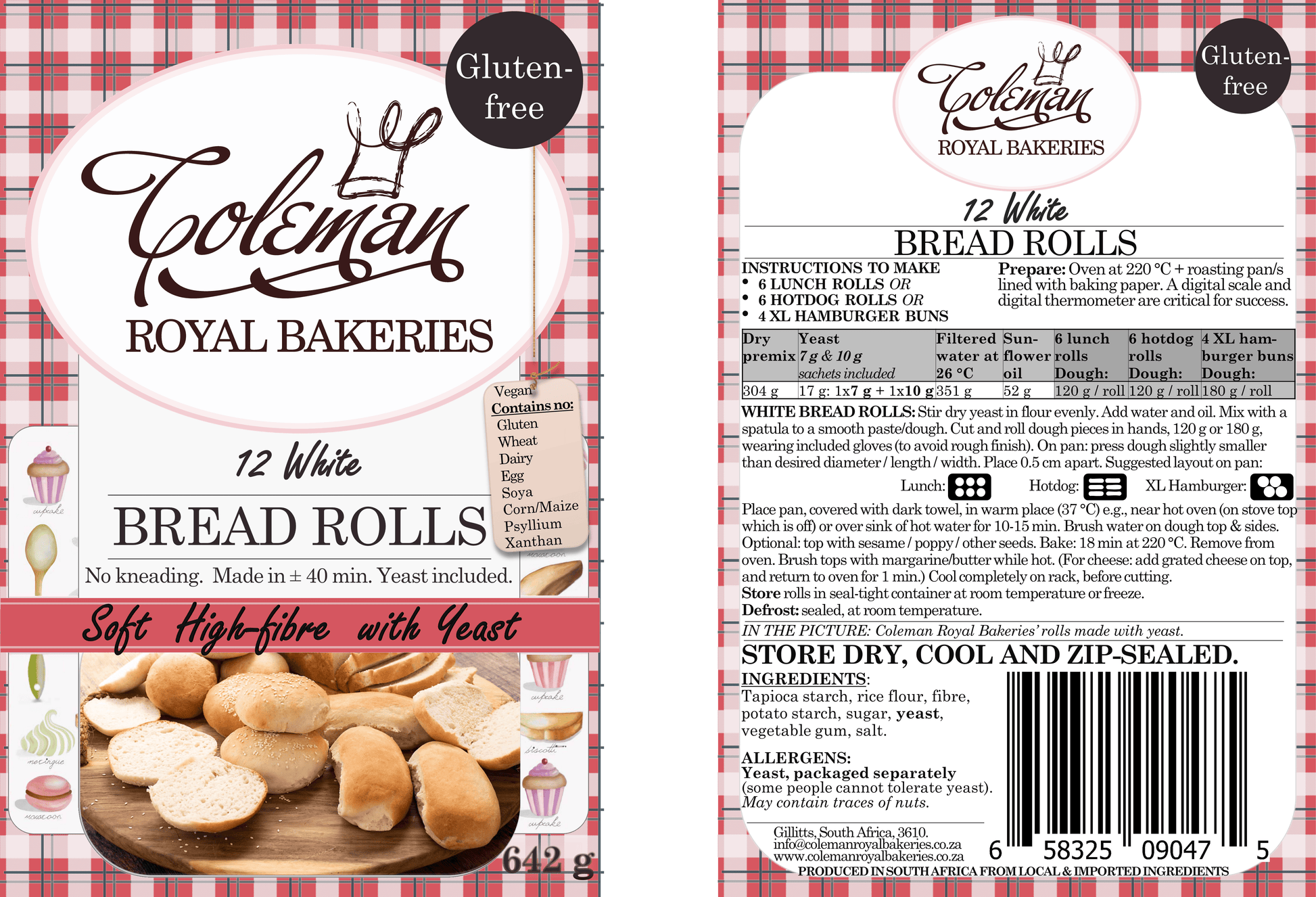 Bread Rolls. Makes 12 rolls (Gluten-free). 642 g - Coleman Royal Bakeries