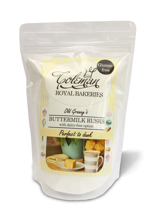 Coleman Royal Bakeries: Buttermilk Rusks, makes > 800 g. Certified gluten-free.