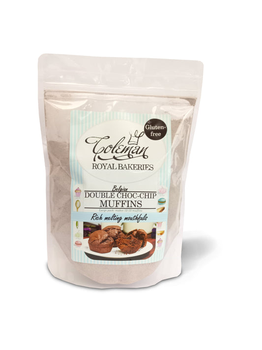 Coleman Royal Bakeries: Belgian Double Choc-chip Muffins, makes 12-15. Certified gluten-free. 