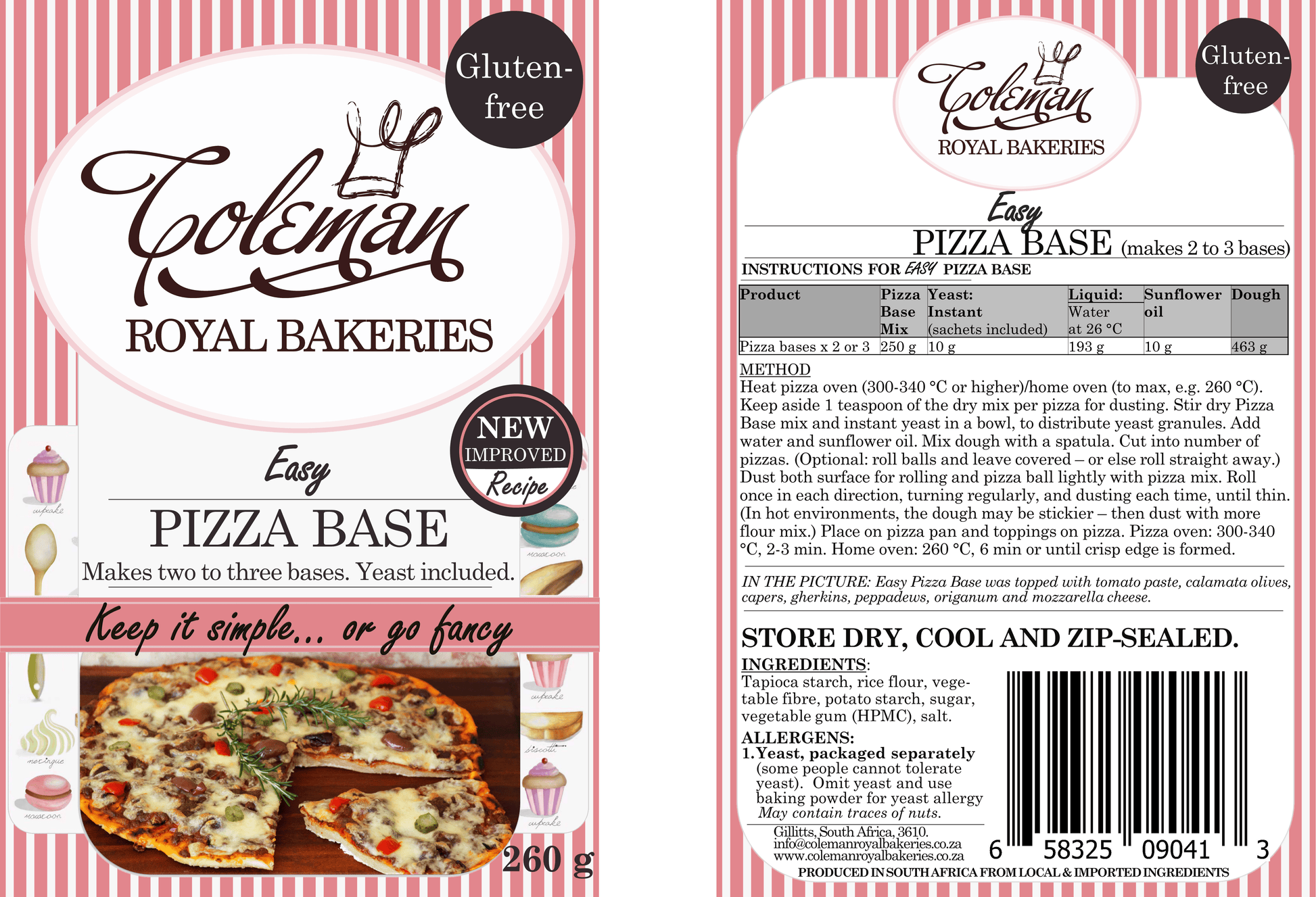 Pizza Base, makes 2-3 bases (Gluten-free). Includes 10 g yeast sachet. - Coleman Royal Bakeries