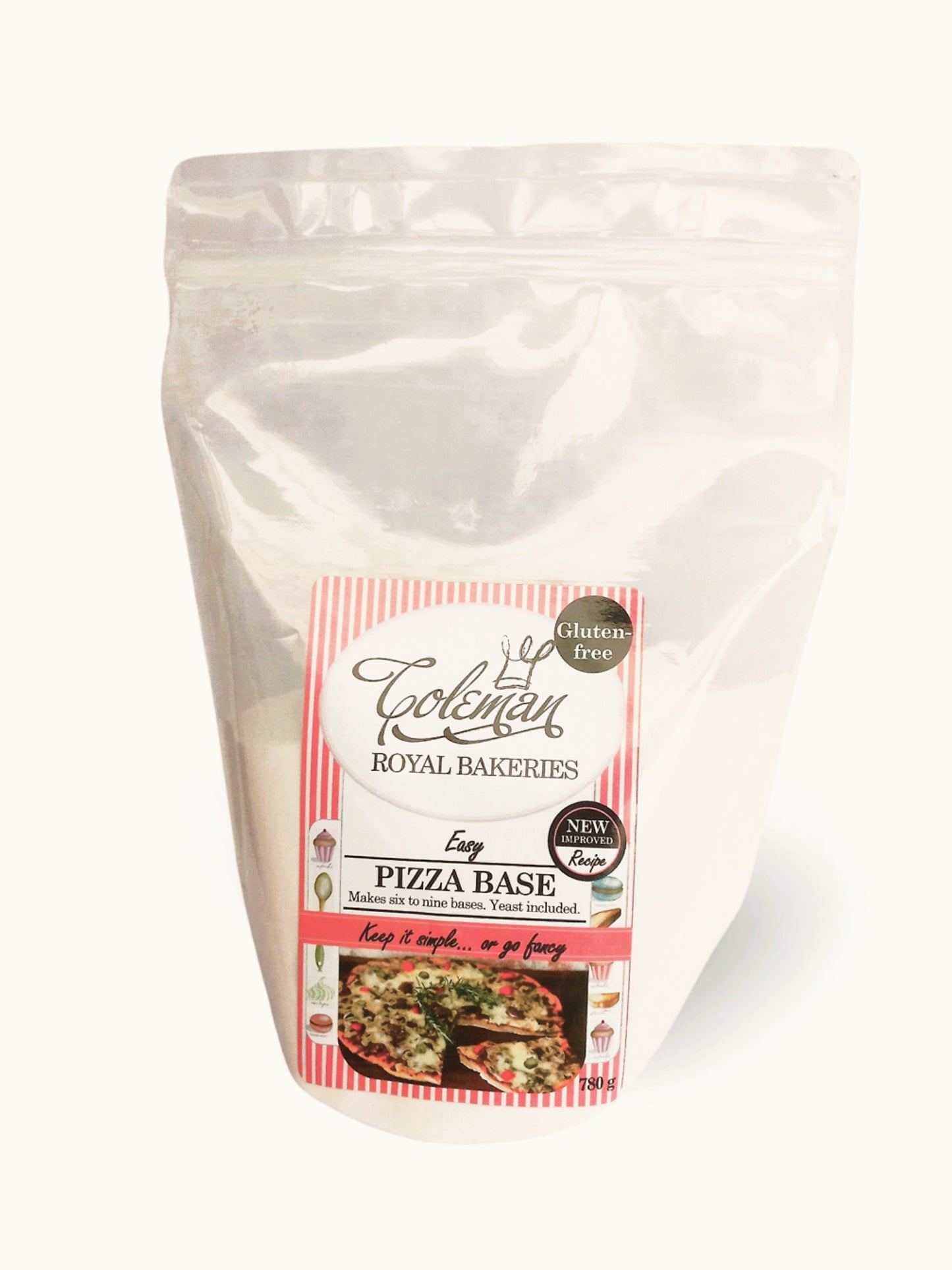 Pizza Base, makes 6-9 bases (Gluten-free). 750 g + 3 x 10 g yeast sachet included - Coleman Royal Bakeries