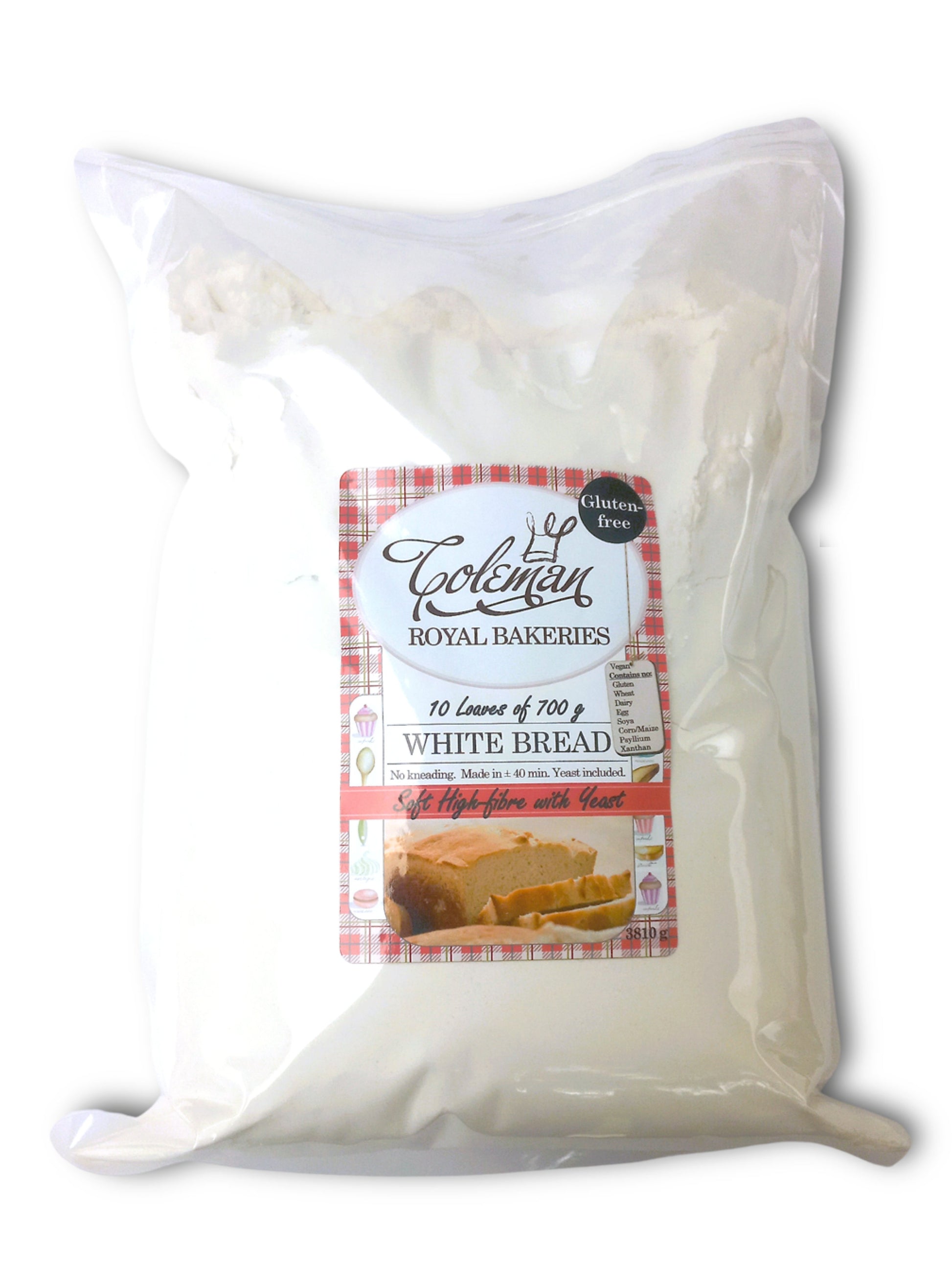 White Bread. Makes ten 700 g loaves (Gluten-free). 3810 g - Coleman Royal Bakeries